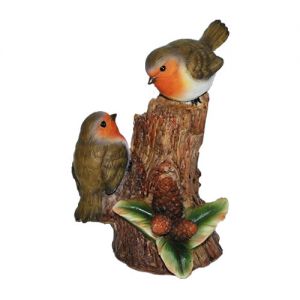 Robins Tree Stump Resin Ornament Vivid Arts