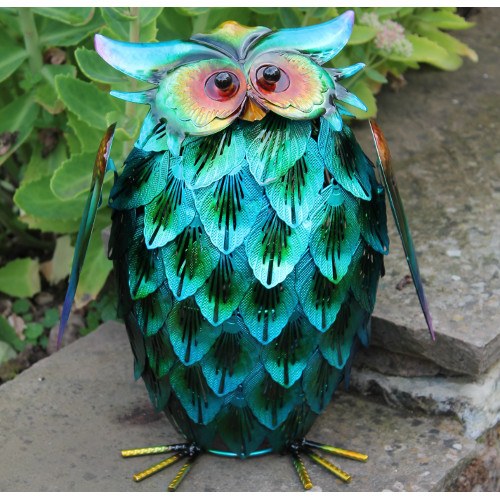 Greenkey Hand Painted Blue Metal Owl 603