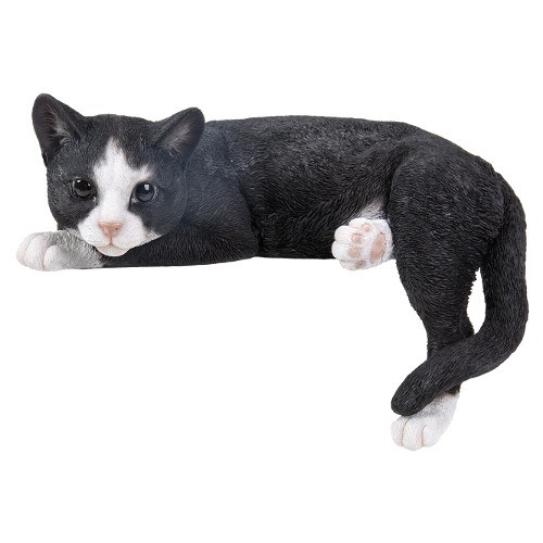 Laying Black White Cat Resin Ornament Vivid Arts