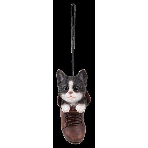 hanging Boot BW Kitten Resin Ornament Vivid Arts