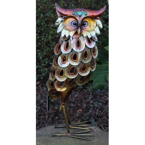 Greenkey Brown Face Hand Painted Metal Owl 597